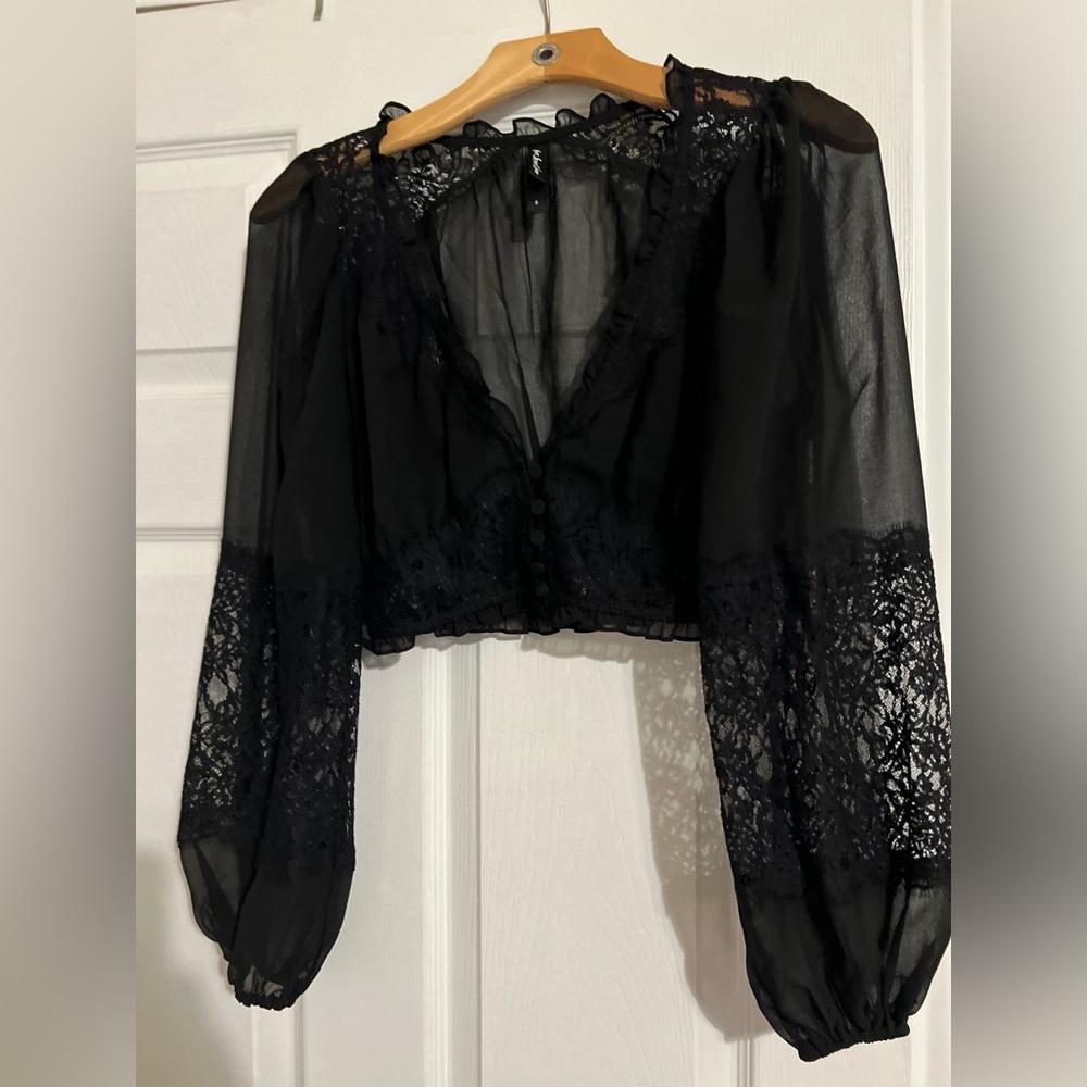 For Love And Lemons Black Sheer Lace Blouse